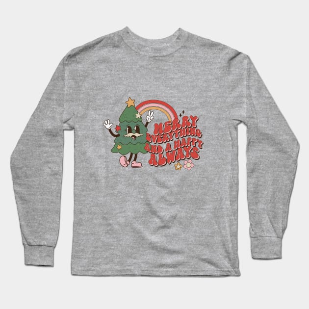 Retro Funny Merry Everything Christmas Long Sleeve T-Shirt by Mix Master Repeat